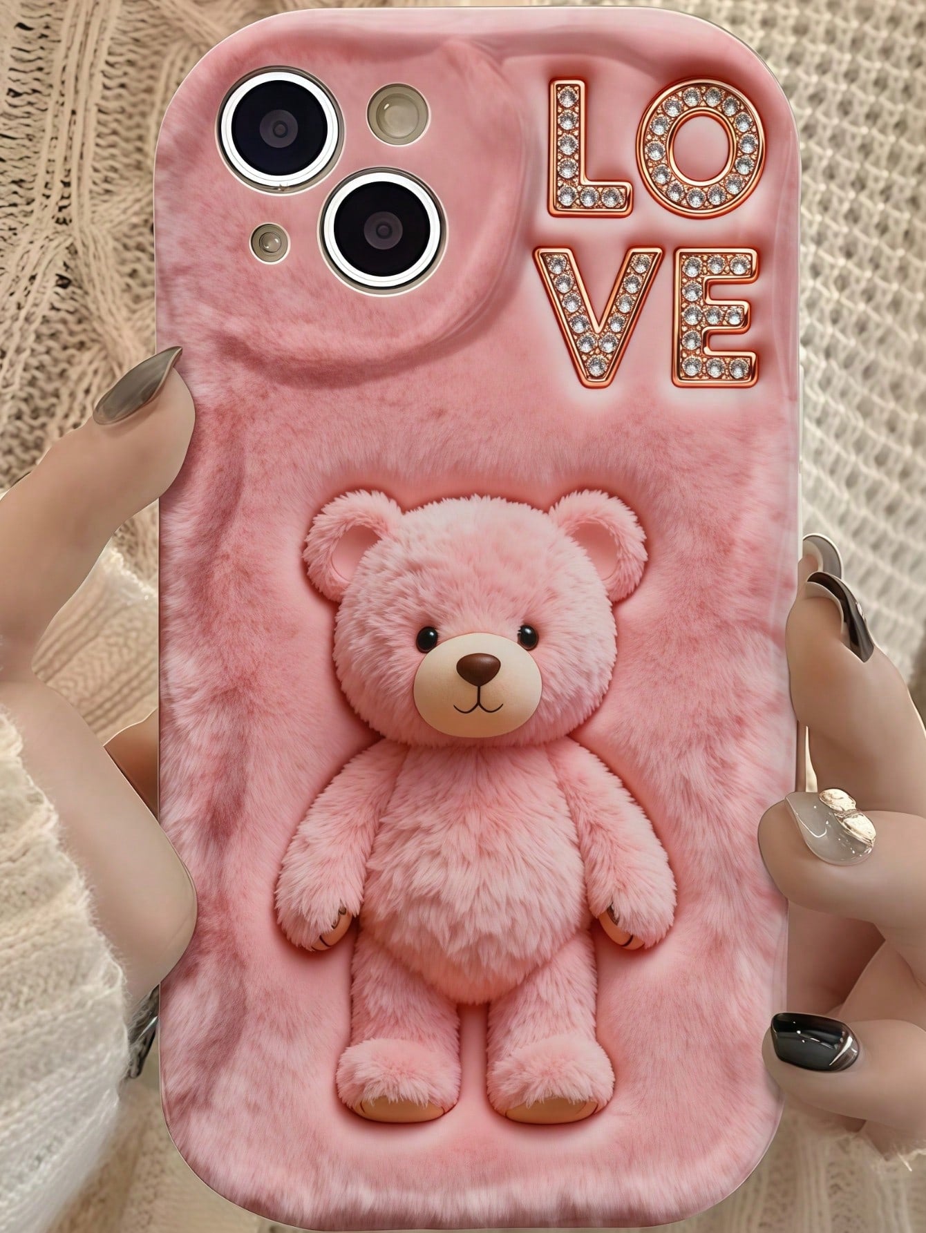 1pc Creative Pink Plush Cute Star Moon Bow Rabbit Wave Shaped Screen Edge Protective Phone Case Compatible With Apple 7/8/X/XR/XSMAX/11/12/13/14/15/16/17Promax, A14/A15/A16/A17/A04/A05/A06/A07/A54/A55