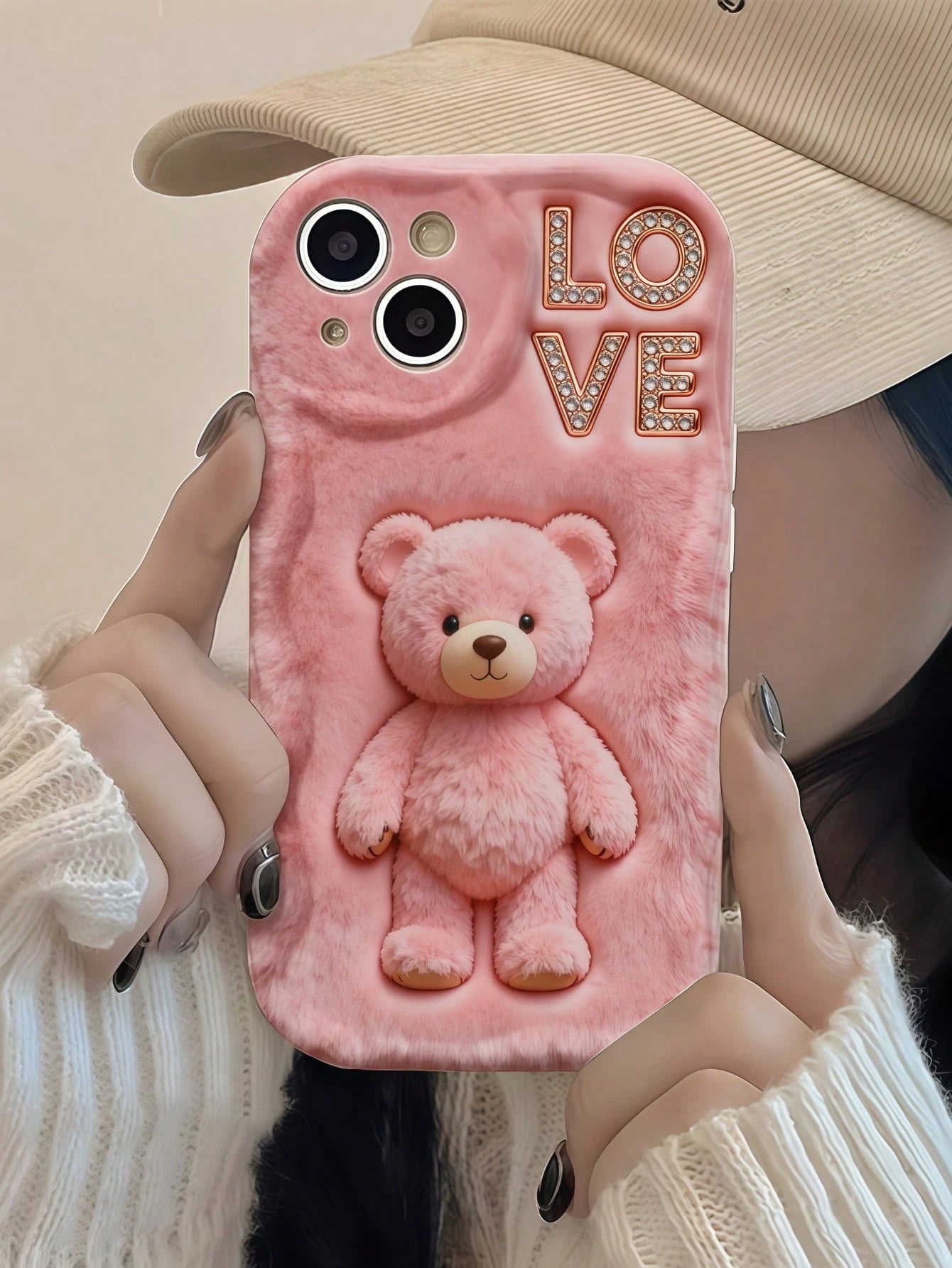 1pc Creative Pink Plush Cute Star Moon Bow Rabbit Wave Shaped Screen Edge Protective Phone Case Compatible With Apple 7/8/X/XR/XSMAX/11/12/13/14/15/16/17Promax, A14/A15/A16/A17/A04/A05/A06/A07/A54/A55