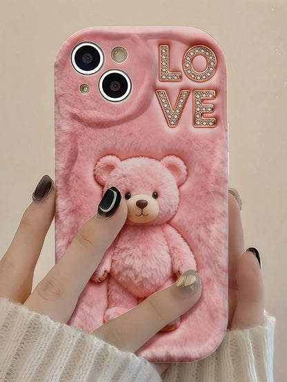 1pc Creative Pink Plush Cute Star Moon Bow Rabbit Wave Shaped Screen Edge Protective Phone Case Compatible With Apple 7/8/X/XR/XSMAX/11/12/13/14/15/16/17Promax, A14/A15/A16/A17/A04/A05/A06/A07/A54/A55