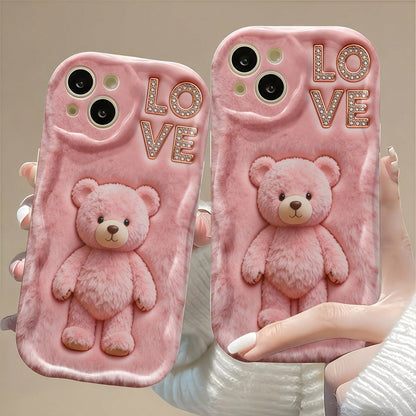1pc Creative Pink Plush Cute Star Moon Bow Rabbit Wave Shaped Screen Edge Protective Phone Case Compatible With Apple 7/8/X/XR/XSMAX/11/12/13/14/15/16/17Promax, A14/A15/A16/A17/A04/A05/A06/A07/A54/A55