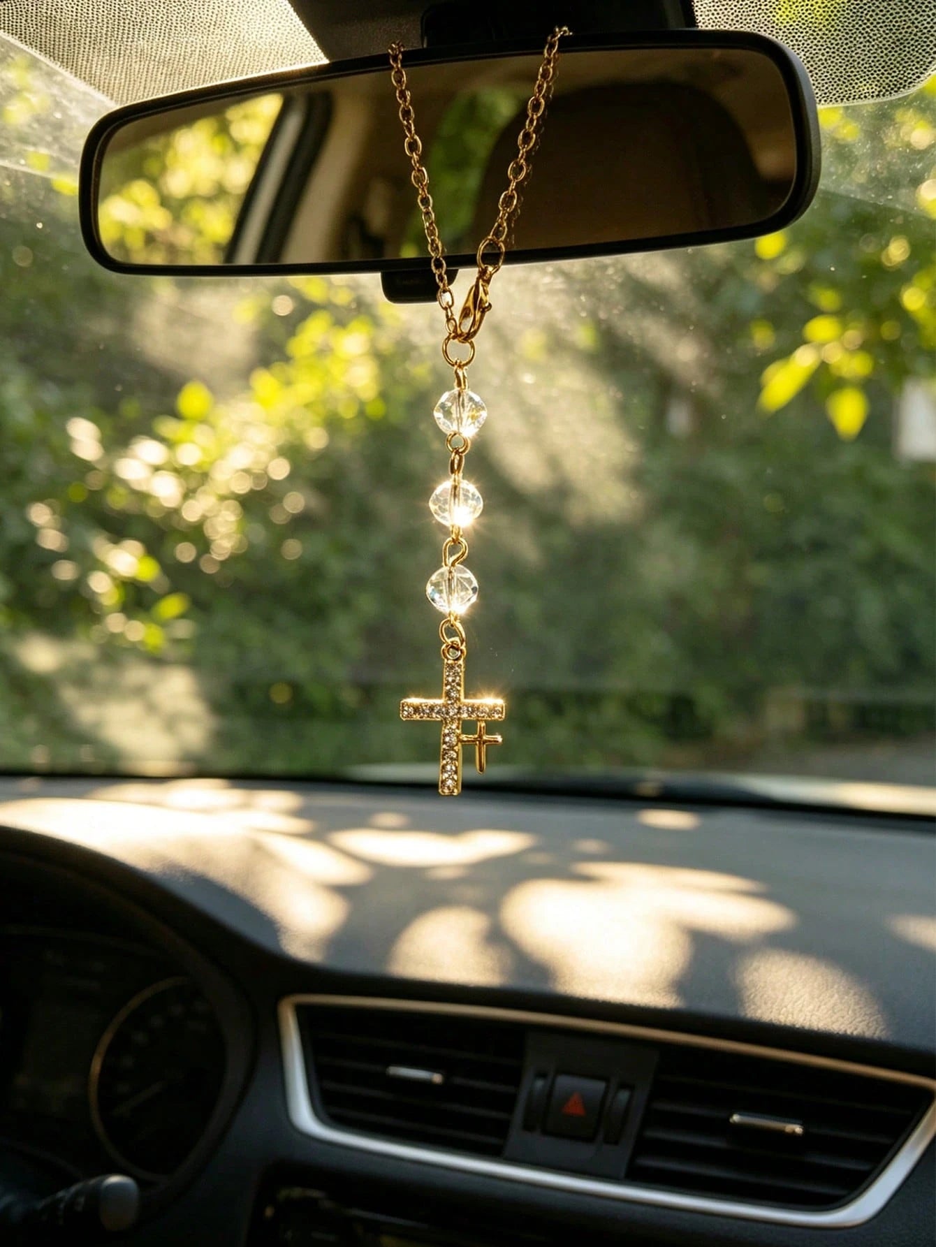 1pc Cross Car Pendant Interior Rearview Mirror Decoration Car Crystal Pendant