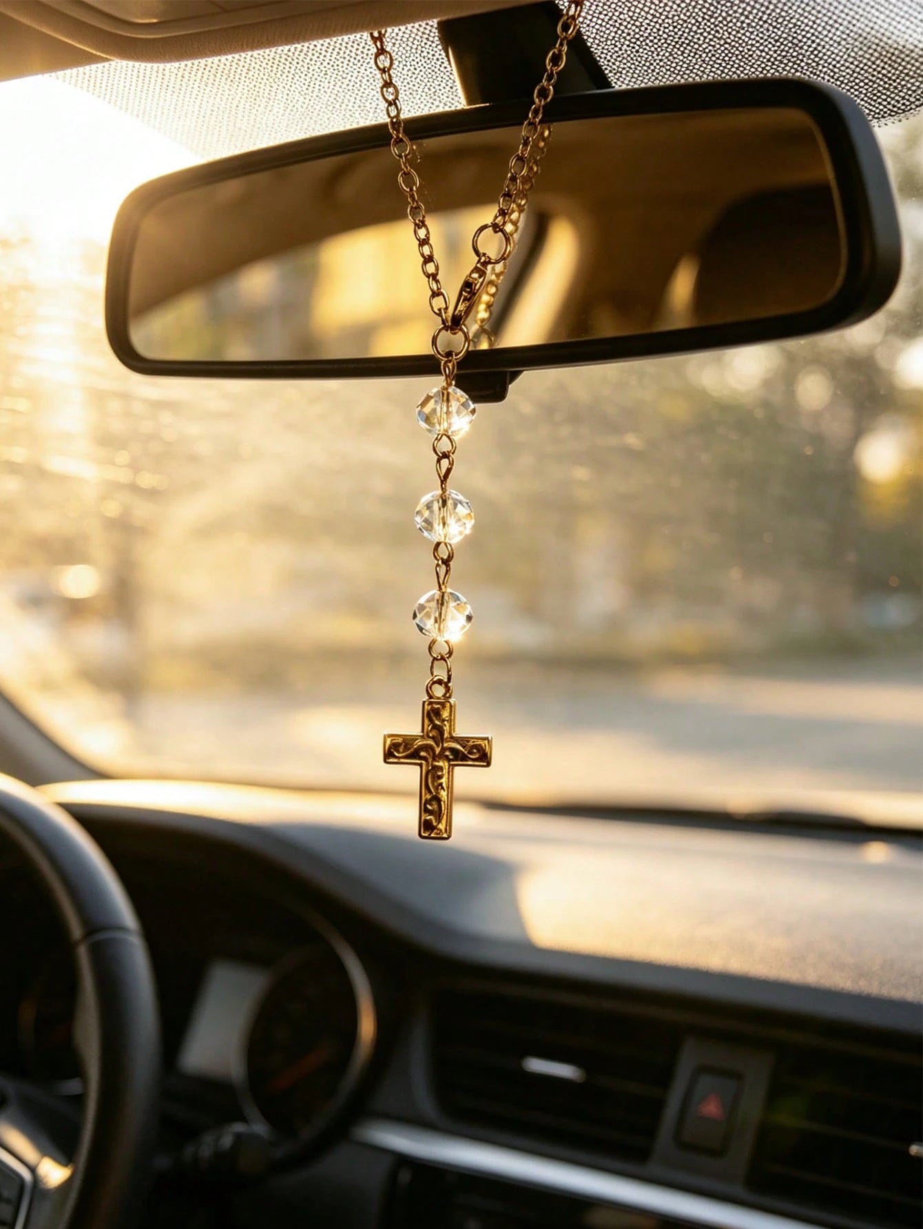 1pc Cross Car Pendant Interior Rearview Mirror Decoration Car Crystal Pendant