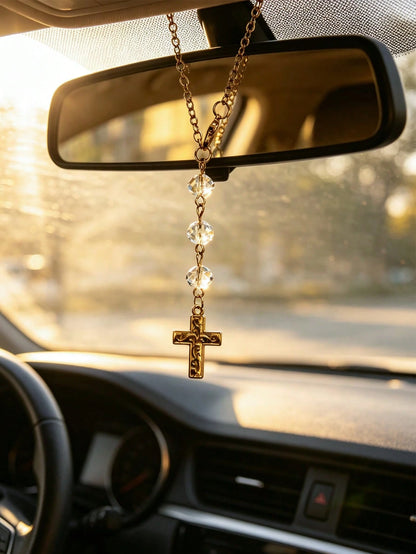1pc Cross Car Pendant Interior Rearview Mirror Decoration Car Crystal Pendant