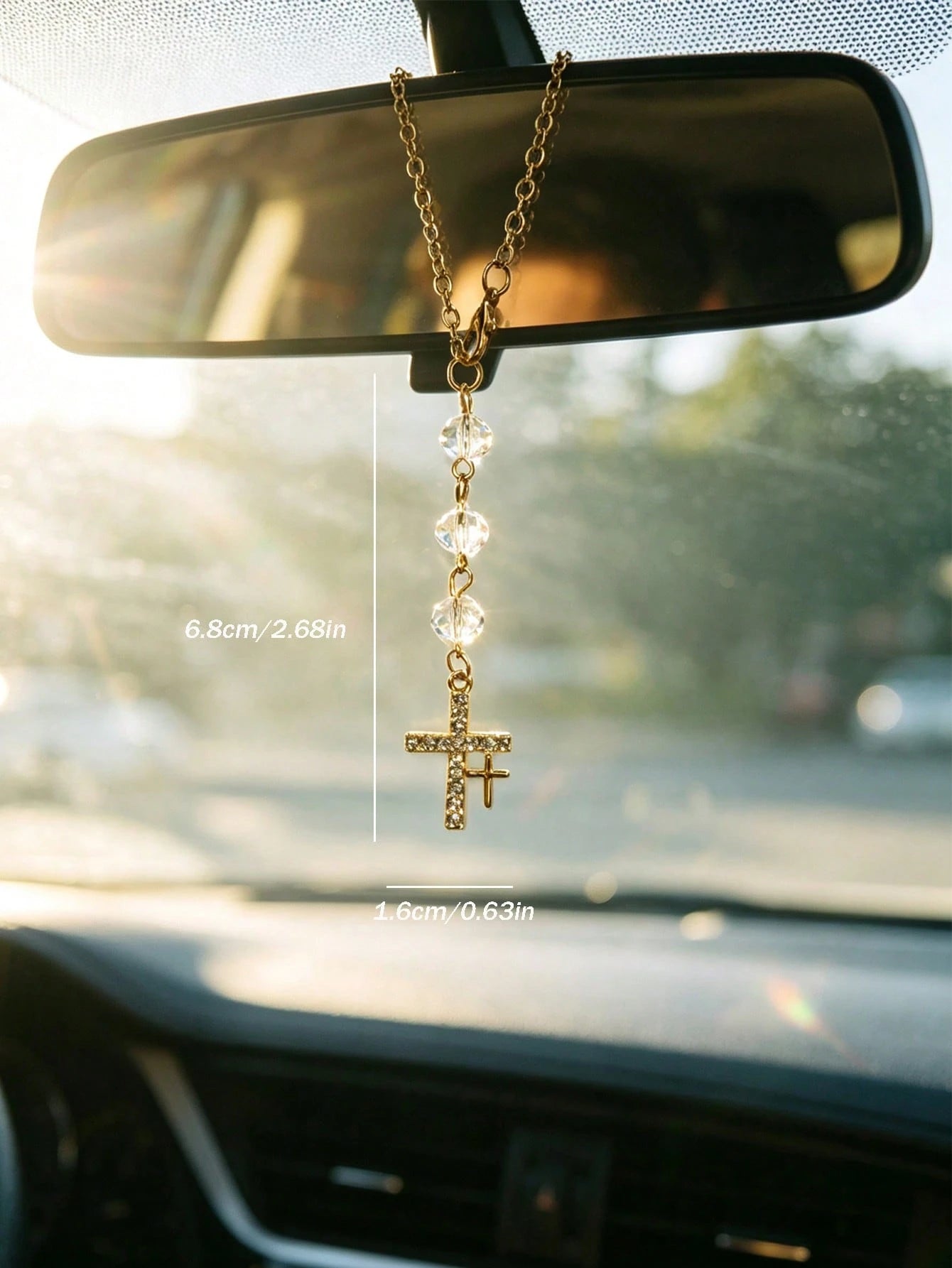 1pc Cross Car Pendant Interior Rearview Mirror Decoration Car Crystal Pendant