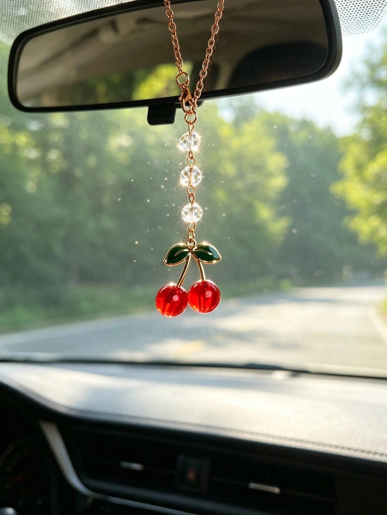 1pc Crystal Beaded Resin Daisy Car Rearview Mirror Hanging Decoration, Women's Car Interior Decor Accessory