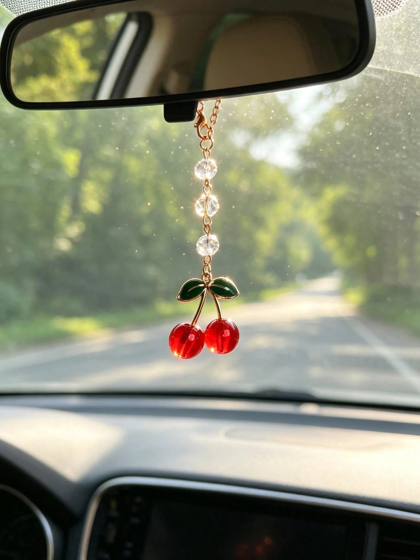1pc Crystal Beaded Resin Daisy Car Rearview Mirror Hanging Decoration, Women's Car Interior Decor Accessory