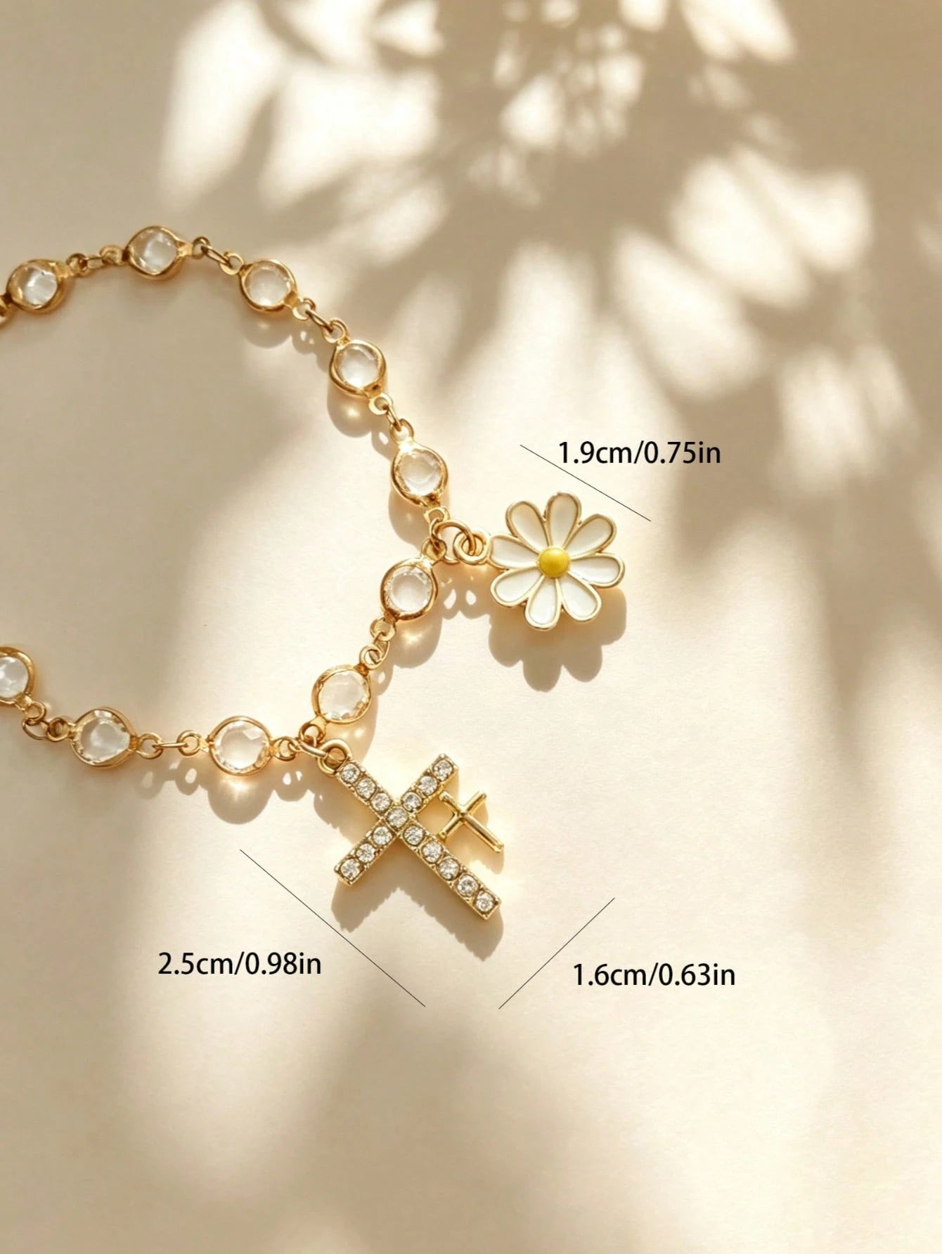 1pc Crystal Chain Daisy Cross Car Steering Wheel Hanging Decoration, Car Interior Decor Accessory