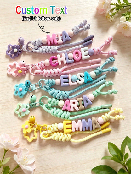 1pc Custom Braided Beaded Bag Charm, Flower And Letter Lanyard, Personalized Colorful Name Keychain, Holiday Gift, For Mom/Girlfriend