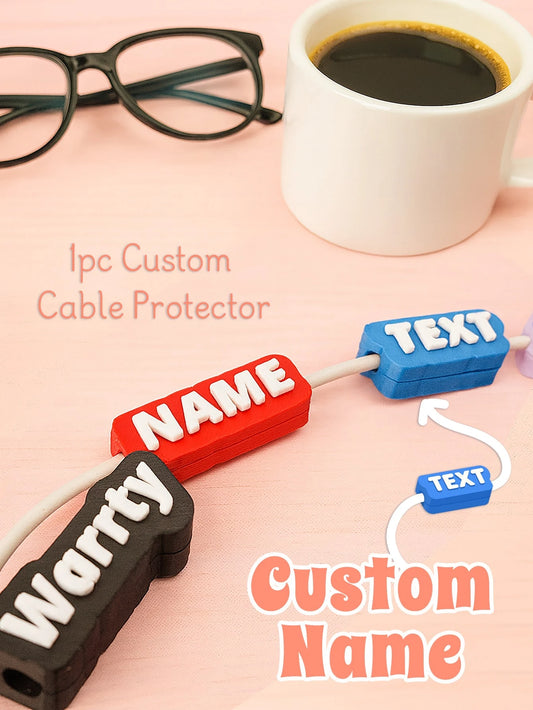 1pc Custom Cable Protector, Custom Name Text, Personalized 3D Printed Charger Label For IPhone, IPad, Travel, Desk, Or Office Use – Unique Name Gift For Birthday, Valentine's Day, Mother's Day, Father