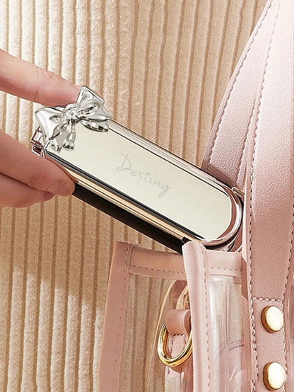 1pc Custom Engraved Name Air Cushion Massage Comb, Travel Comb With Bow, Folding Comb With Integrated Mirror, Personalized Laser Engraved Folding Air Cushion Hairbrush, Portable Travel Comb, Mini Comb