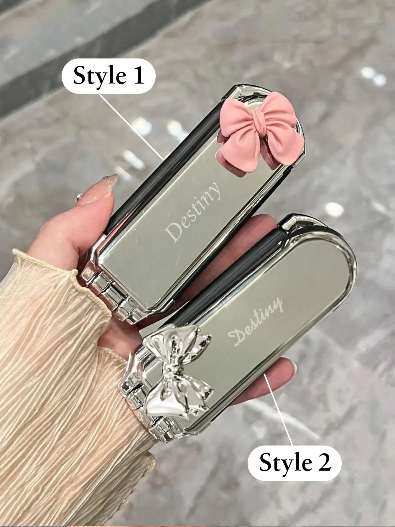 1pc Custom Engraved Name Air Cushion Massage Comb, Travel Comb With Bow, Folding Comb With Integrated Mirror, Personalized Laser Engraved Folding Air Cushion Hairbrush, Portable Travel Comb, Mini Comb
