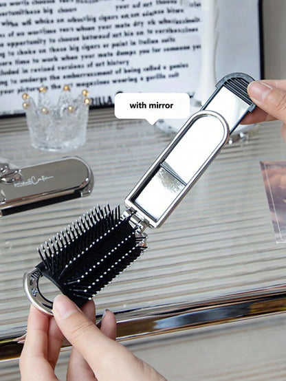 1pc Custom Engraved Name Air Cushion Massage Comb, Travel Comb With Bow, Folding Comb With Integrated Mirror, Personalized Laser Engraved Folding Air Cushion Hairbrush, Portable Travel Comb, Mini Comb