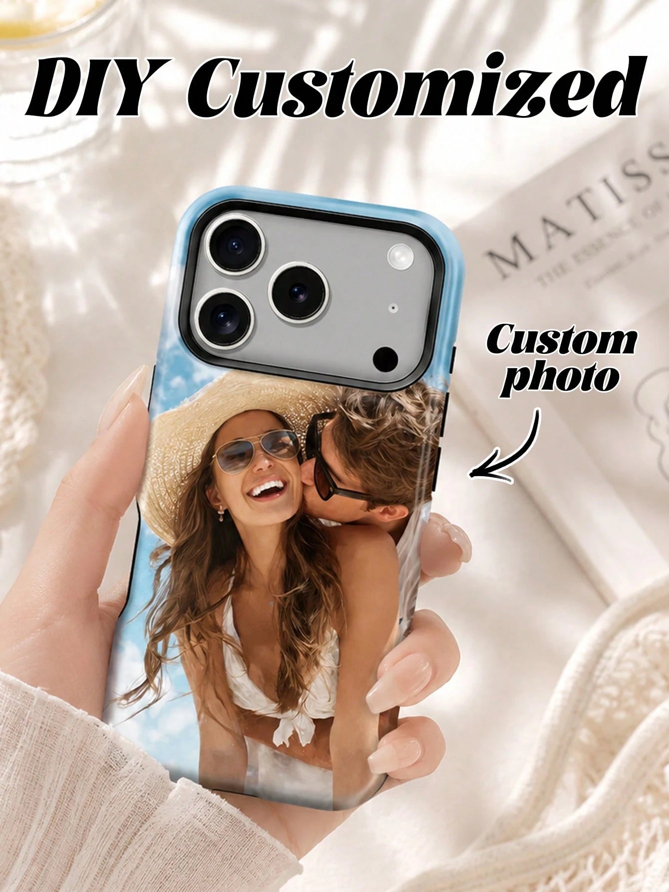 1pc Customizable Cute & Sexy Photo Phone Case For Women, Suitable For Daily Life, Friends, Family, Baby, Pets, Cartoon Scenery, Beach, Swimming, Floral Patterns, Etc. 2-In-1 Protective Case With Photo