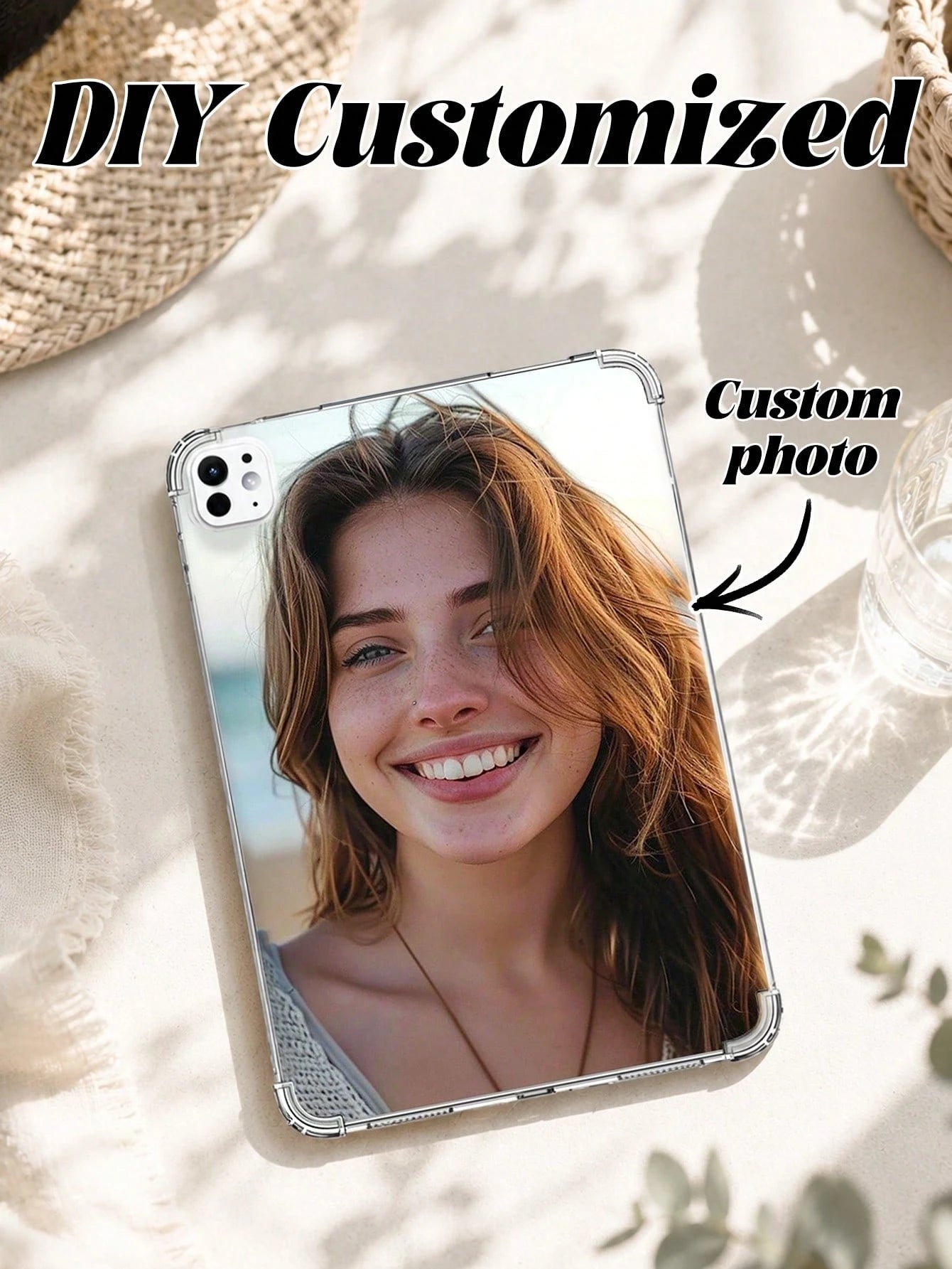 1pc Customizable Family Kids Pet Couple Photo 4-Corner Air Cushion Shockproof Protective Tablet Case For IPad Pro 13, Air 13 Models Summer