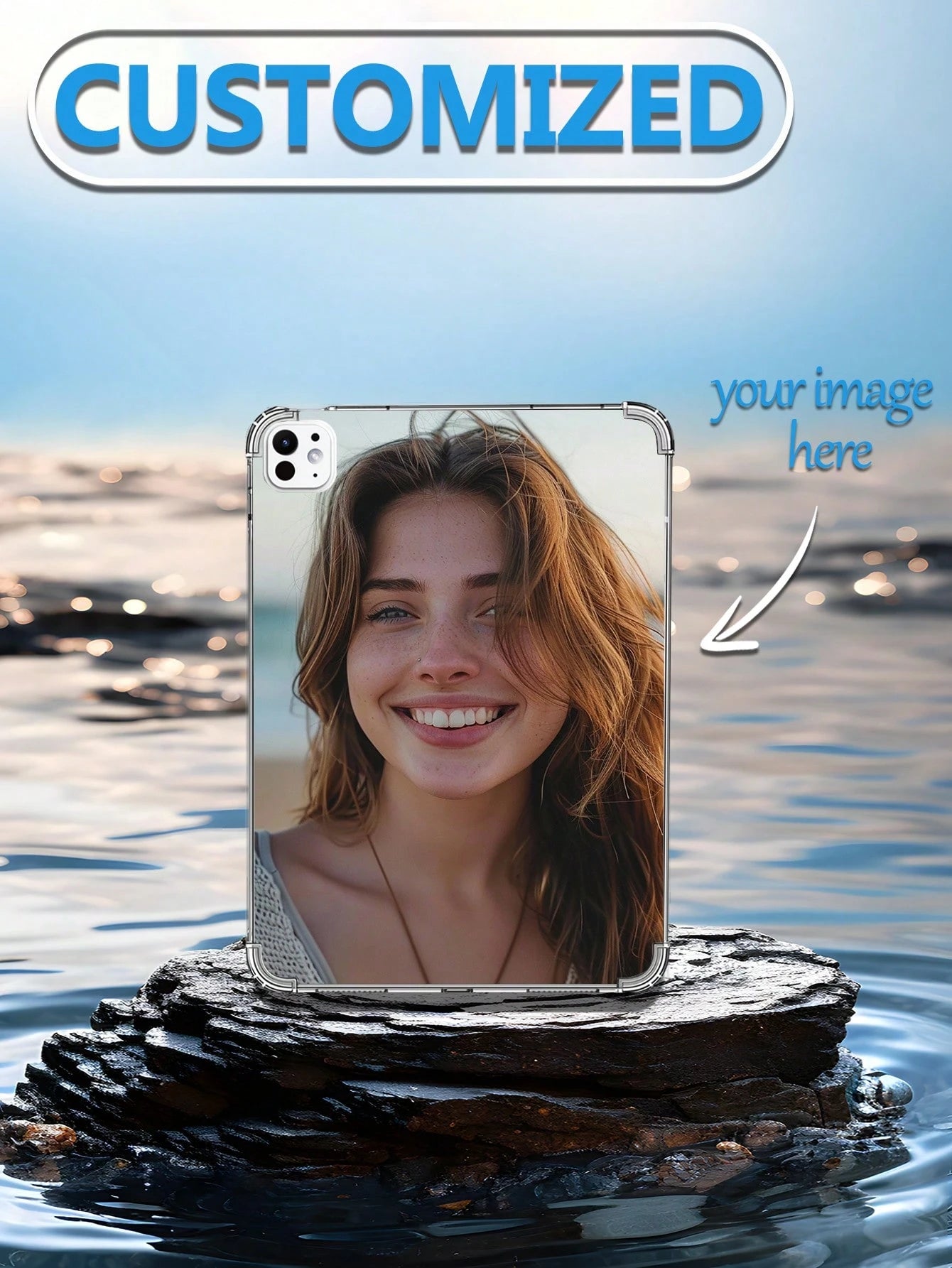 1pc Customizable Family Kids Pet Couple Photo 4-Corner Air Cushion Shockproof Protective Tablet Case For IPad Pro 13, Air 13 Models Summer