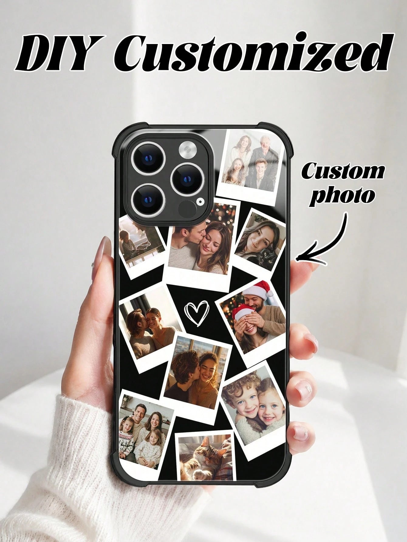1pc Customized Couple/Pet Photo High Definition Full Coverage Black TPU Precision Hole Phone Case, Compatible With IPhone 11/12/13/14/15/16/16 Pro/16 Plus/16 Pro Max/17 Pro/17 Pro Max/Air And Other Mo