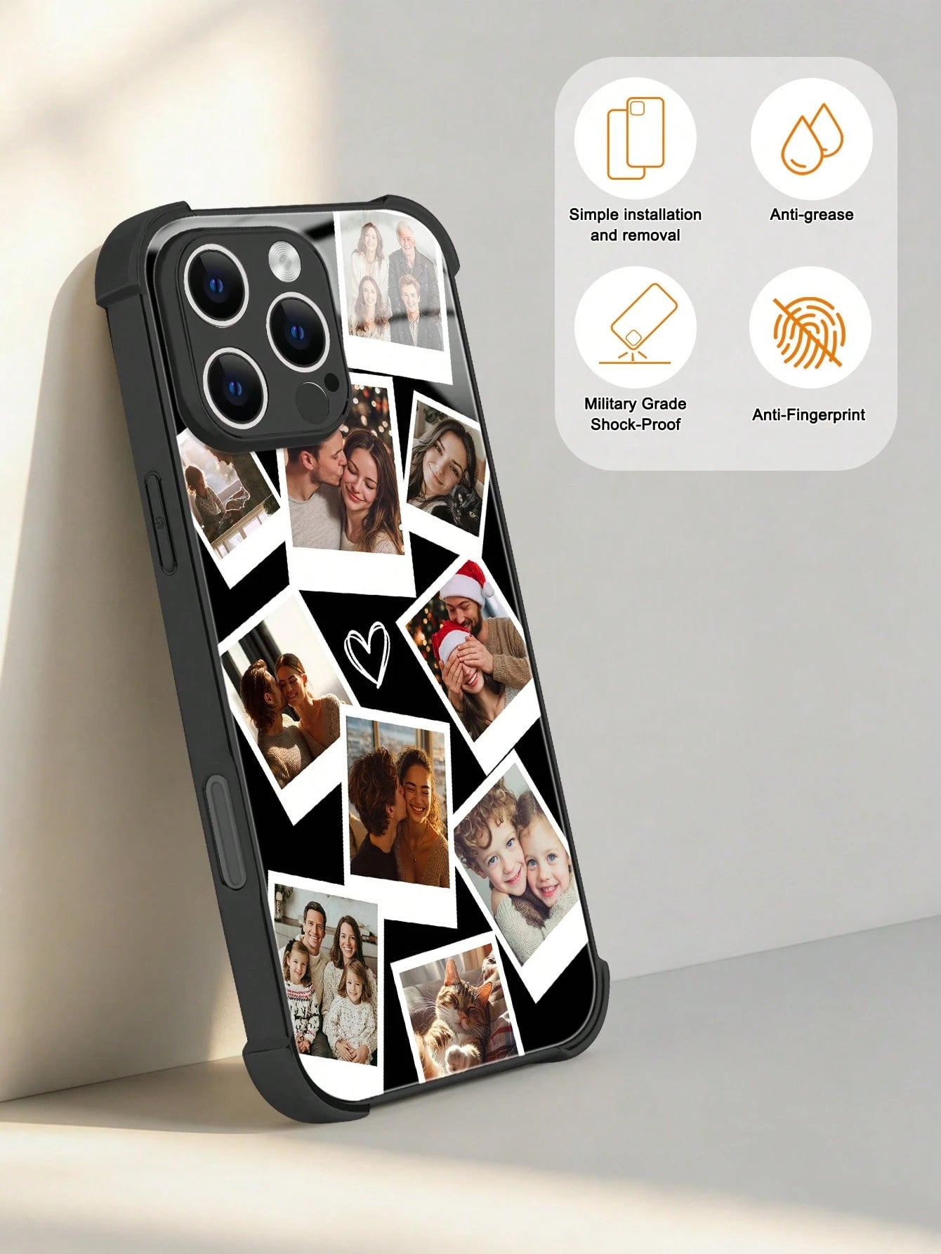 1pc Customized Couple/Pet Photo High Definition Full Coverage Black TPU Precision Hole Phone Case, Compatible With IPhone 11/12/13/14/15/16/16 Pro/16 Plus/16 Pro Max/17 Pro/17 Pro Max/Air And Other Mo