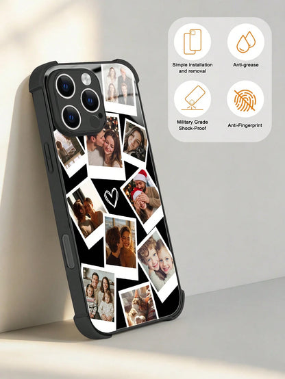 1pc Customized Couple/Pet Photo High Definition Full Coverage Black TPU Precision Hole Phone Case, Compatible With IPhone 11/12/13/14/15/16/16 Pro/16 Plus/16 Pro Max/17 Pro/17 Pro Max/Air And Other Mo