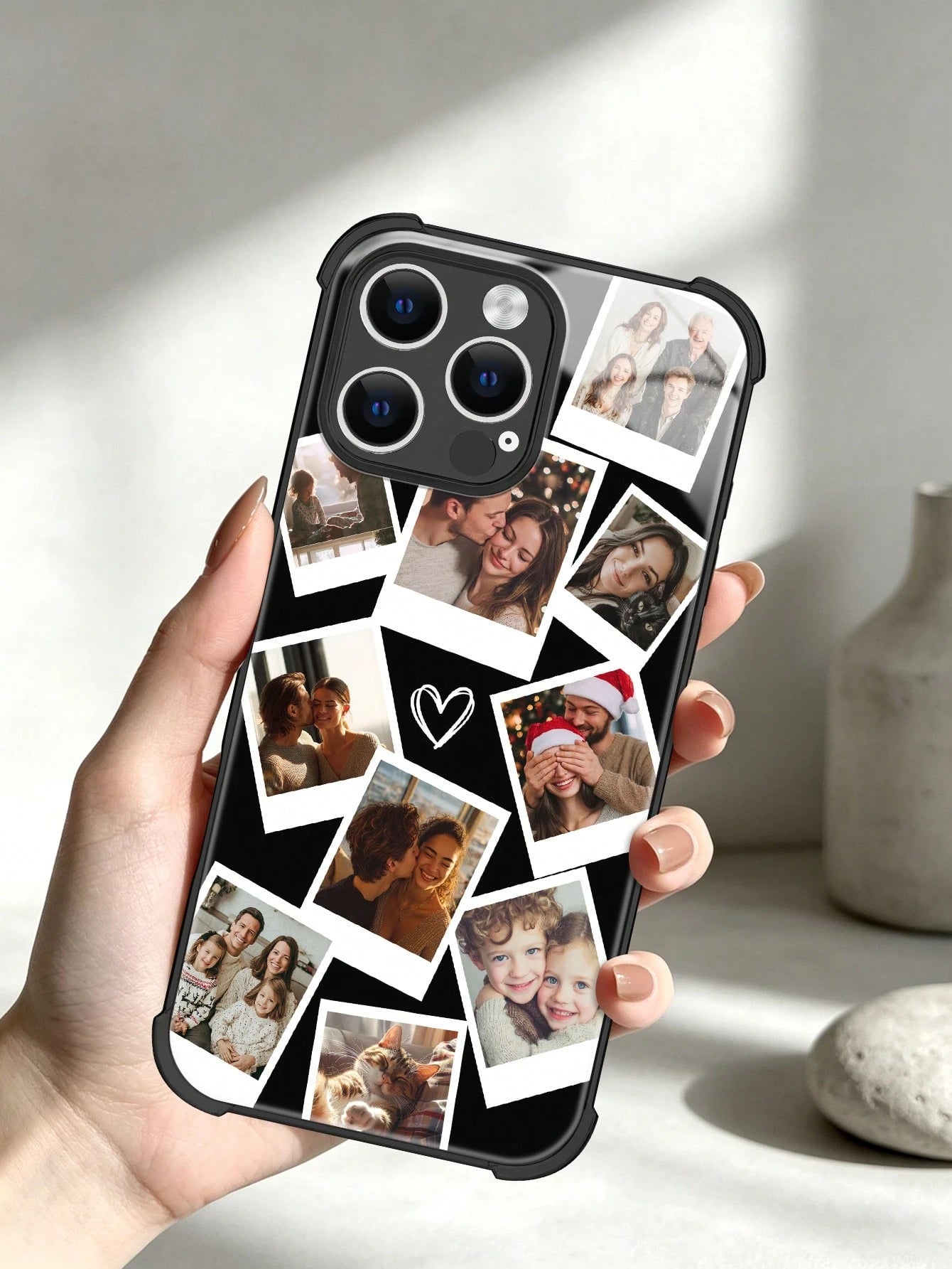 1pc Customized Couple/Pet Photo High Definition Full Coverage Black TPU Precision Hole Phone Case, Compatible With IPhone 11/12/13/14/15/16/16 Pro/16 Plus/16 Pro Max/17 Pro/17 Pro Max/Air And Other Mo