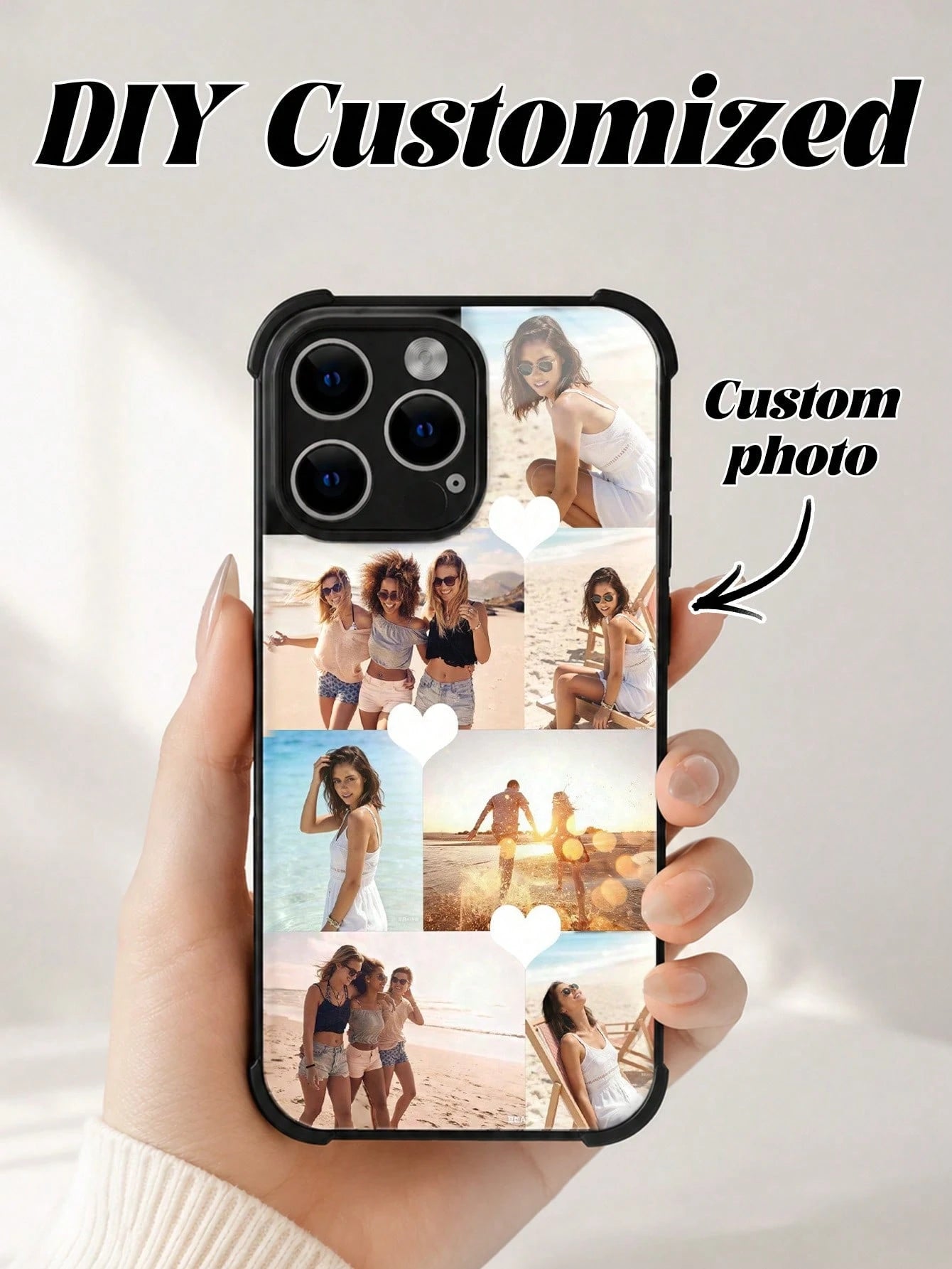 1pc Customized Couple/Pet Photo High Definition Full Coverage Black TPU Precision Hole Phone Case, Compatible With IPhone 11/12/13/14/15/16/16 Pro/16 Plus/16 Pro Max/17 Pro/17 Pro Max/Air And Other Mo