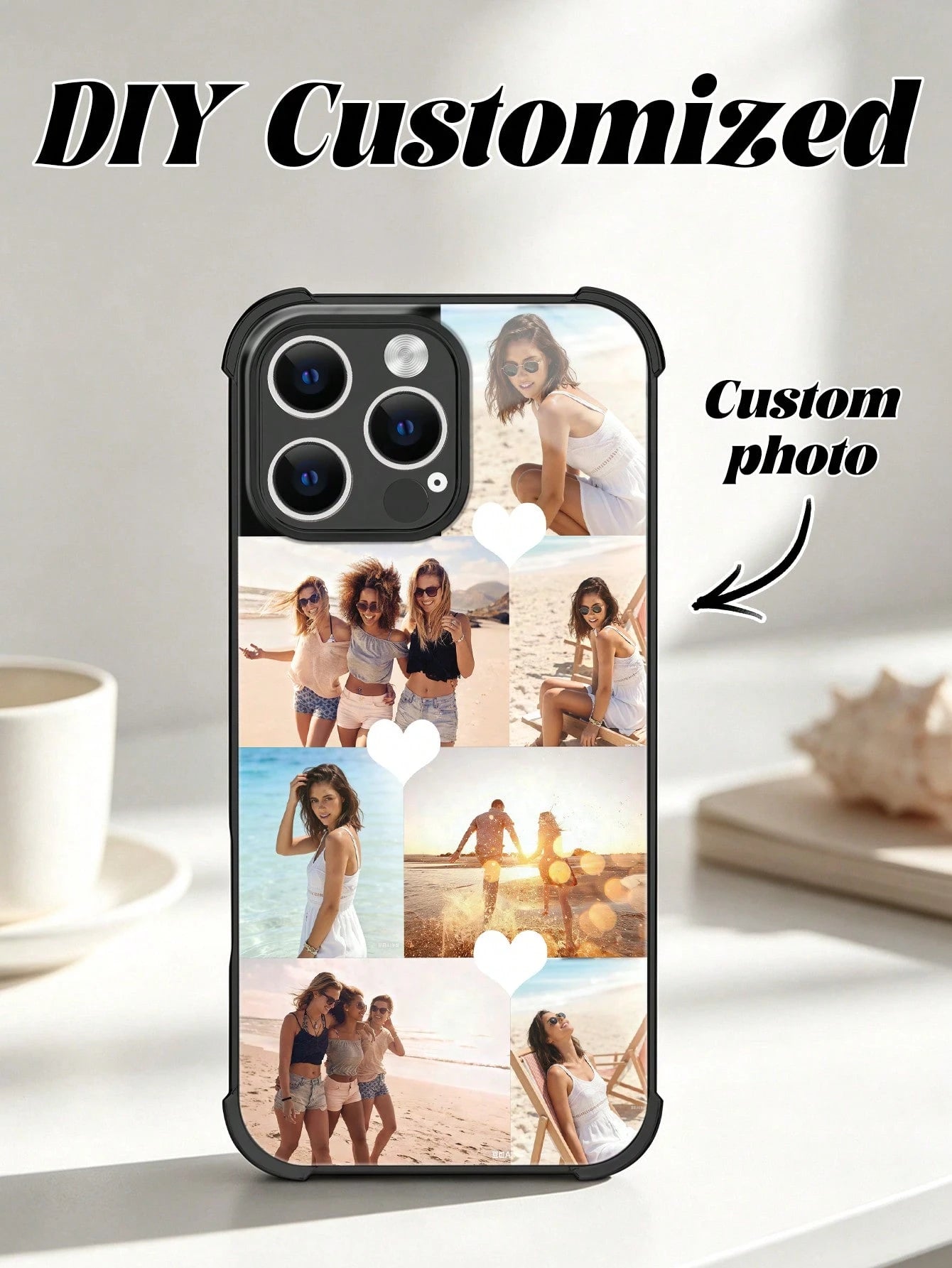 1pc Customized Couple/Pet Photo High Definition Full Coverage Black TPU Precision Hole Phone Case, Compatible With IPhone 11/12/13/14/15/16/16 Pro/16 Plus/16 Pro Max/17 Pro/17 Pro Max/Air And Other Mo