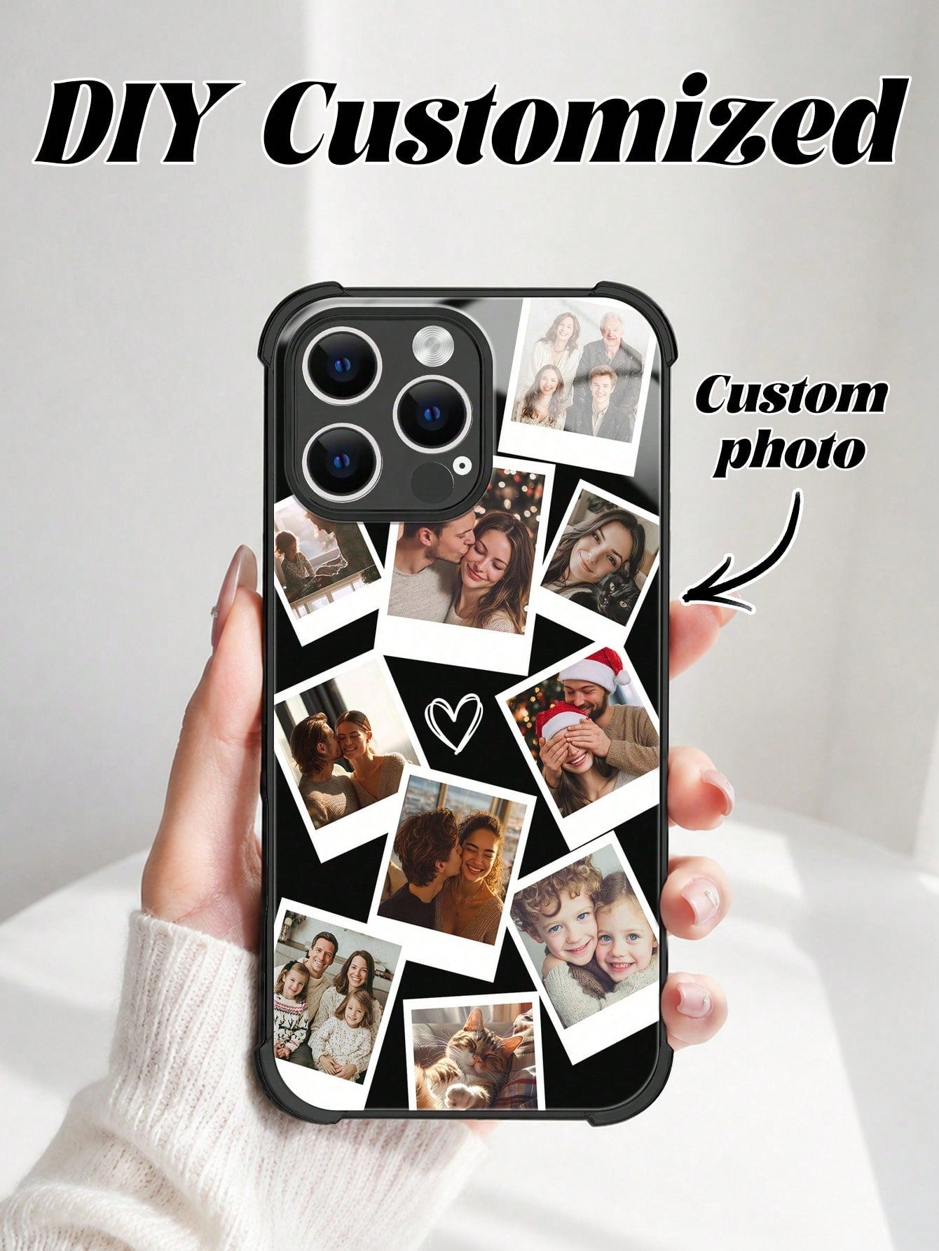 1pc Customized Couple/Pet Photo High Definition Full Coverage Black TPU Precision Hole Phone Case, Compatible With IPhone 11/12/13/14/15/16/16 Pro/16 Plus/16 Pro Max/17 Pro/17 Pro Max/Air And Other Mo