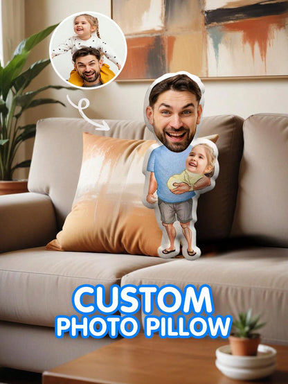 1pc Customized Face Pillow- Personalized Photo Pillow| Unique Gift For Dad, Husband Or Boyfriend| Mini Pillow With Father-Son Style| Perfect For Father's Day, Birthday, Anniversary And Wedding| F