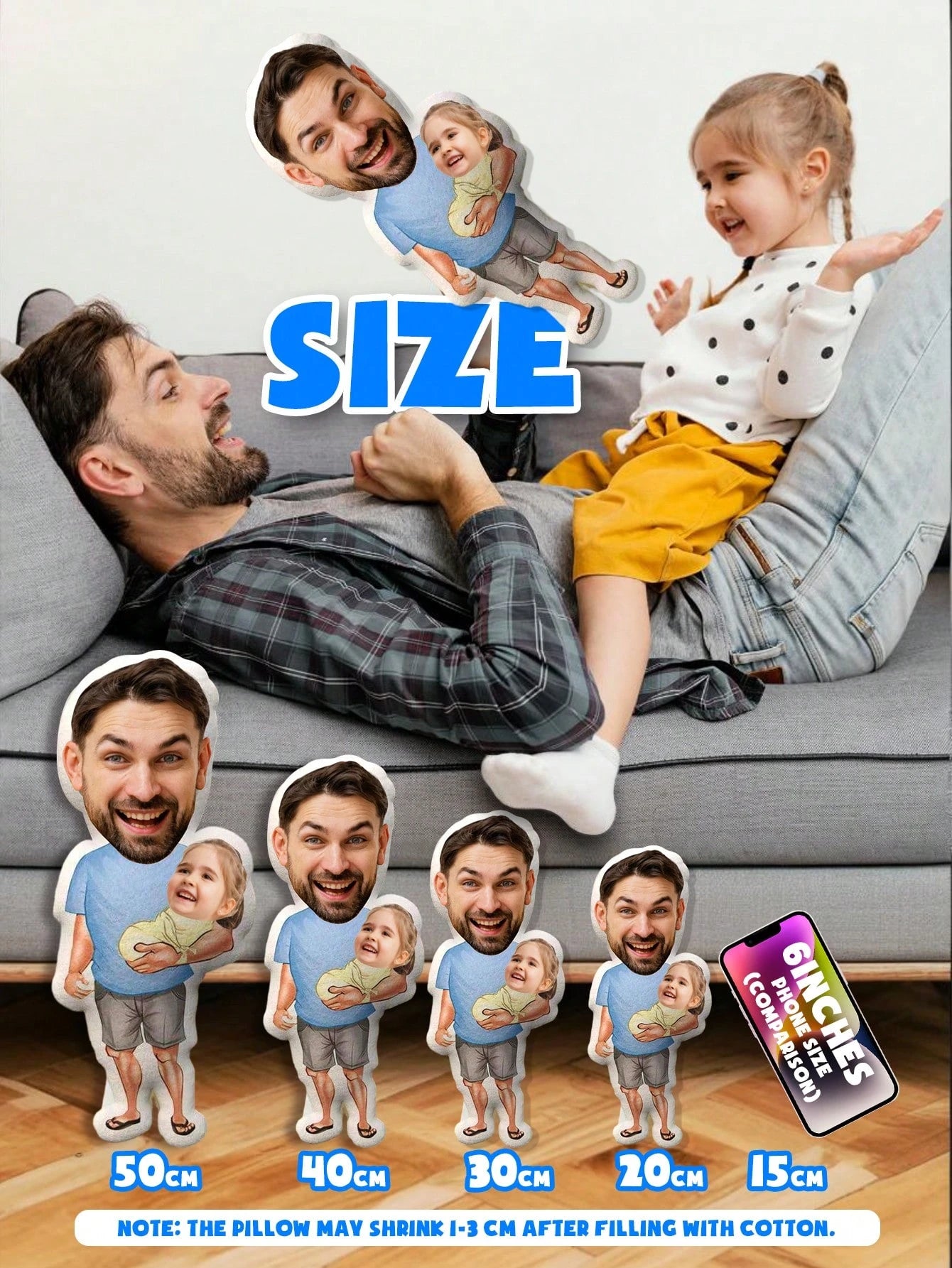 1pc Customized Face Pillow- Personalized Photo Pillow| Unique Gift For Dad, Husband Or Boyfriend| Mini Pillow With Father-Son Style| Perfect For Father's Day, Birthday, Anniversary And Wedding| F