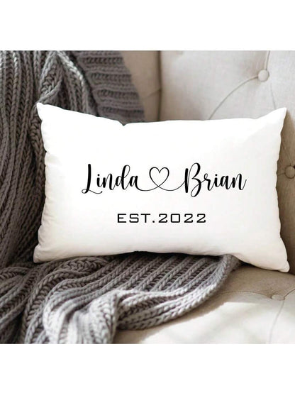 1pc Customized Peach Velvet Printed Throw Pillow Cover, Personalized Romantic Gift For Couples, Single-Sided Printed Pillowcase, Pillow Insert Not Included