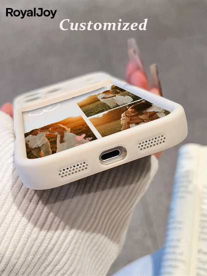 1pc Customized Personalized Family Portrait Phone Case With Multi-Photos, Heart Elements, High Definition UV Printing, Electroplated Four Corners Anti-Fall Black Lens Protection. Suitable Compatible W