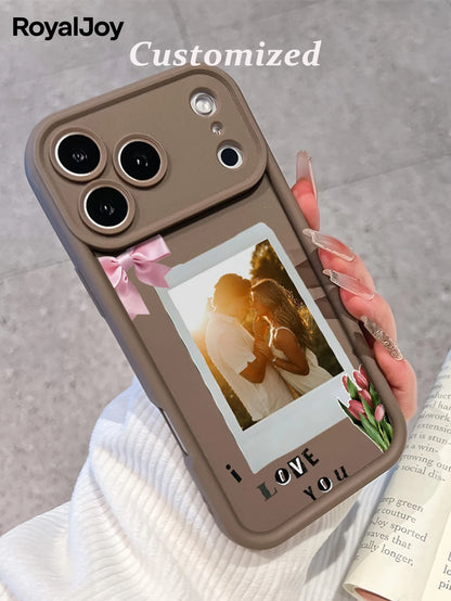 1pc Customized Personalized Family Portrait Phone Case With Multi-Photos, Heart Elements, High Definition UV Printing, Electroplated Four Corners Anti-Fall Black Lens Protection. Suitable Compatible W