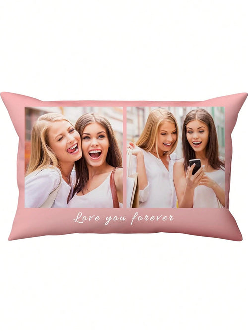 1pc Customized Photo Print Pillowcase, Single Side, Custom 2 Photos, Gift For Mother's Day, Father's Day, Thanksgiving, Valentine's Day, Him Her, Boyfriend, Girlfriend, Dad, Mom, Friends, Pets, Annive