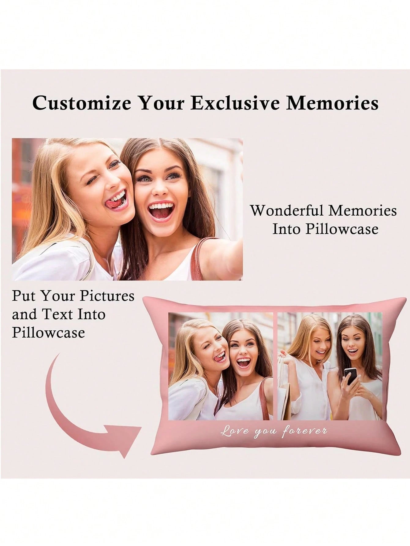 1pc Customized Photo Print Pillowcase, Single Side, Custom 2 Photos, Gift For Mother's Day, Father's Day, Thanksgiving, Valentine's Day, Him Her, Boyfriend, Girlfriend, Dad, Mom, Friends, Pets, Annive