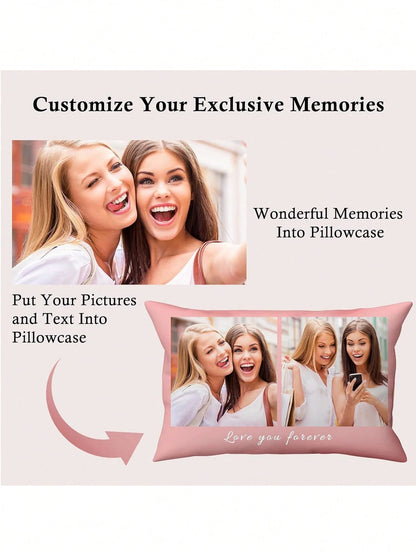 1pc Customized Photo Print Pillowcase, Single Side, Custom 2 Photos, Gift For Mother's Day, Father's Day, Thanksgiving, Valentine's Day, Him Her, Boyfriend, Girlfriend, Dad, Mom, Friends, Pets, Annive