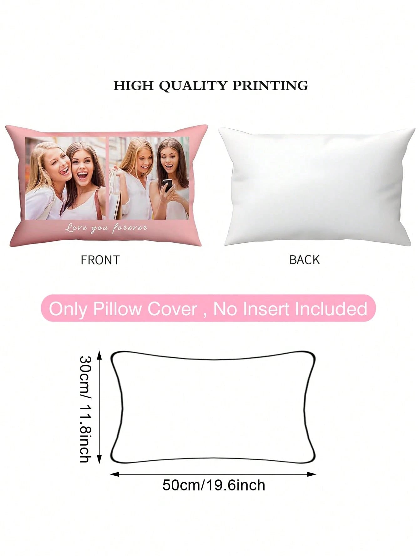 1pc Customized Photo Print Pillowcase, Single Side, Custom 2 Photos, Gift For Mother's Day, Father's Day, Thanksgiving, Valentine's Day, Him Her, Boyfriend, Girlfriend, Dad, Mom, Friends, Pets, Annive