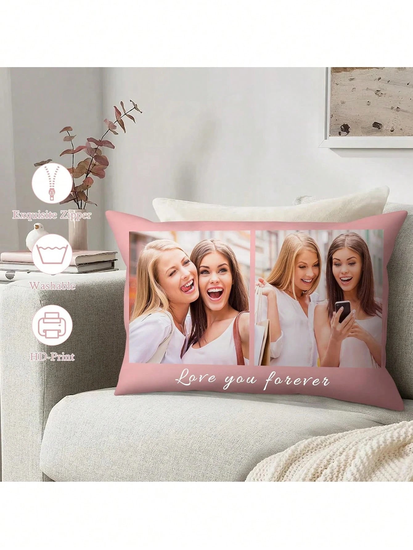 1pc Customized Photo Print Pillowcase, Single Side, Custom 2 Photos, Gift For Mother's Day, Father's Day, Thanksgiving, Valentine's Day, Him Her, Boyfriend, Girlfriend, Dad, Mom, Friends, Pets, Annive