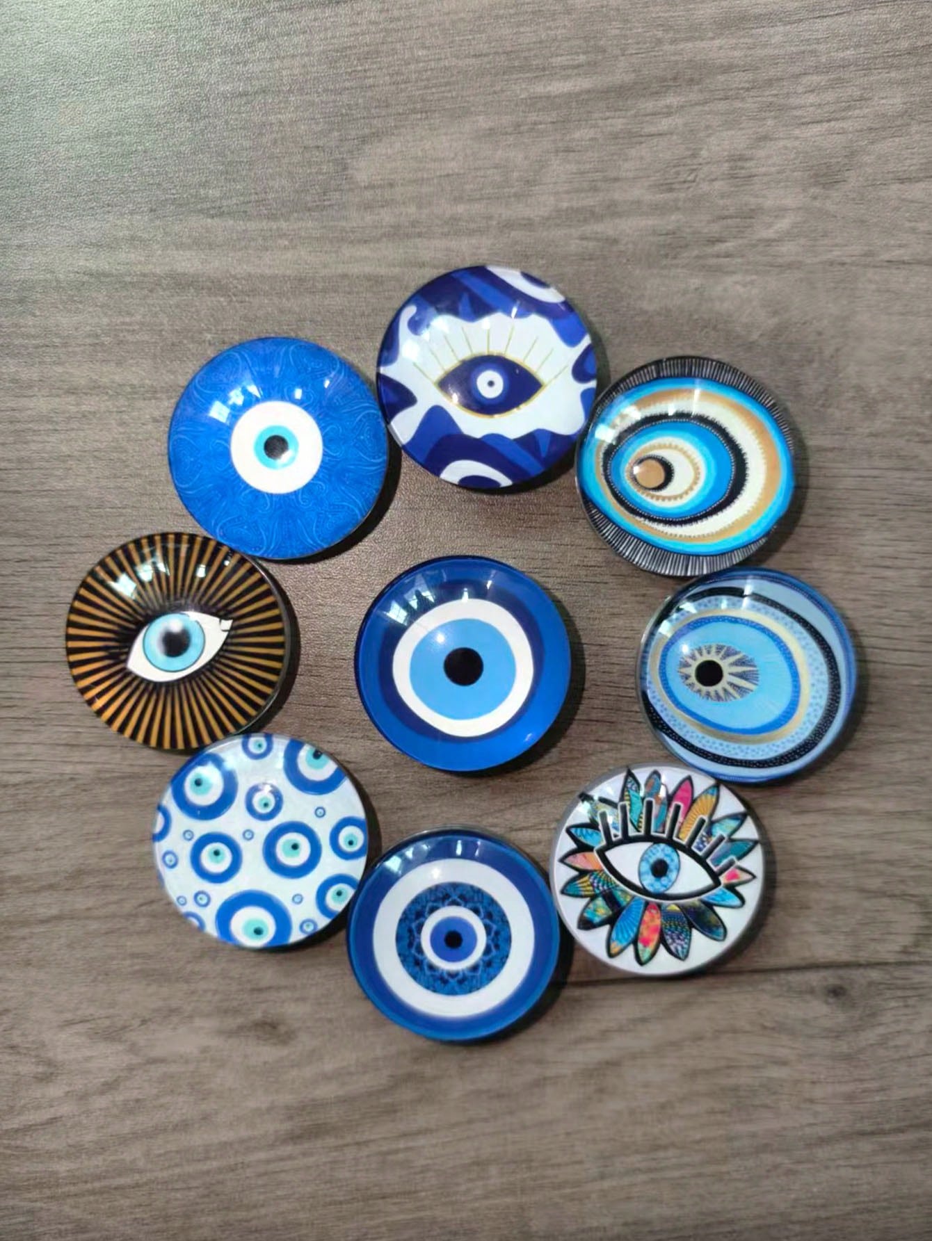 1pc Devil's Eye Phone Grip Holder, Guardian's Eye Phone Grip Holder, Time Gem Blue Glass Round Pattern, Air Cushion Crystal Phone Stand, Retractable Phone Holder, Phone Grip, Evil Eye Glass Desktop Re
