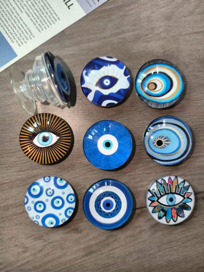 1pc Devil's Eye Phone Grip Holder, Guardian's Eye Phone Grip Holder, Time Gem Blue Glass Round Pattern, Air Cushion Crystal Phone Stand, Retractable Phone Holder, Phone Grip, Evil Eye Glass Desktop Re