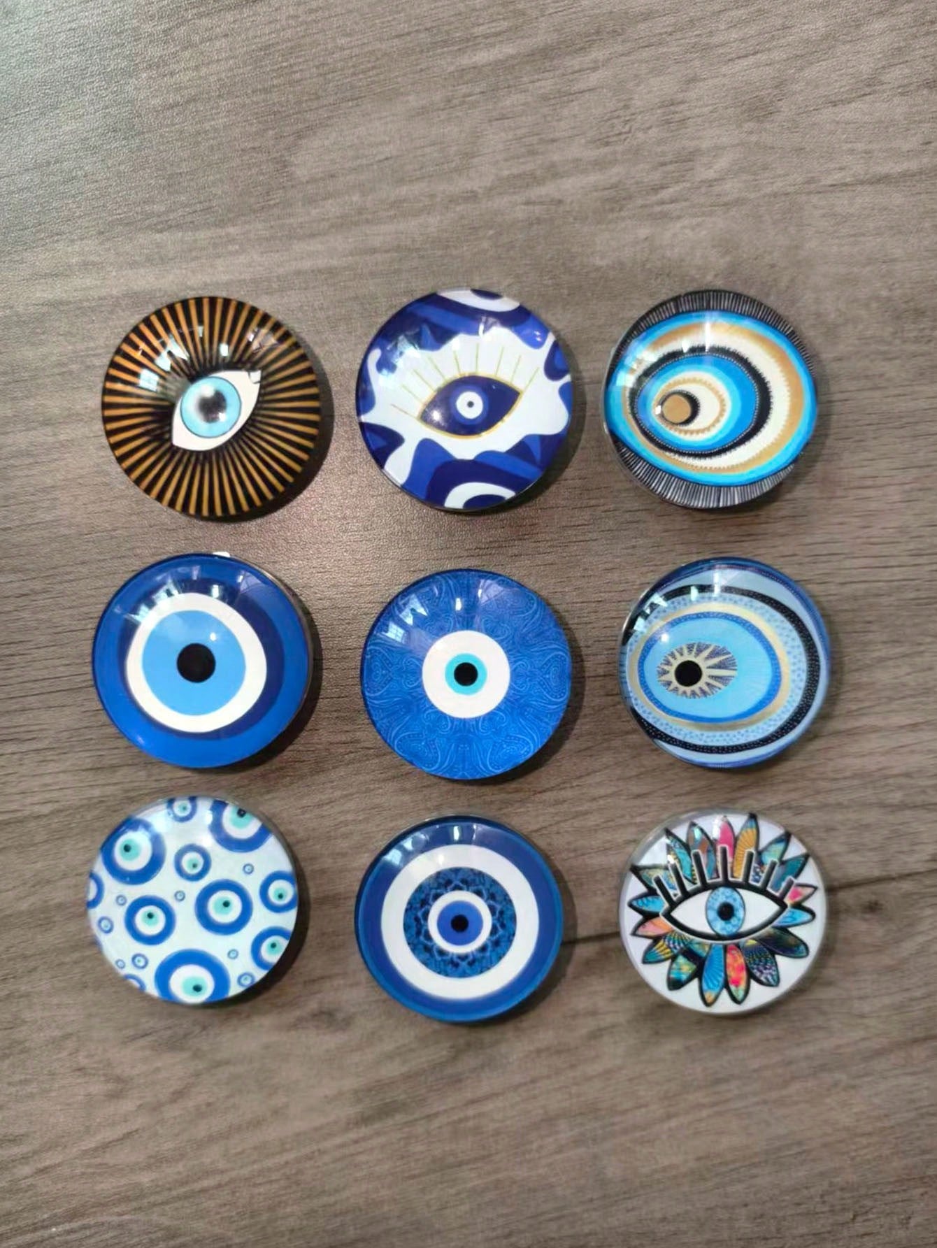 1pc Devil's Eye Phone Grip Holder, Guardian's Eye Phone Grip Holder, Time Gem Blue Glass Round Pattern, Air Cushion Crystal Phone Stand, Retractable Phone Holder, Phone Grip, Evil Eye Glass Desktop Re