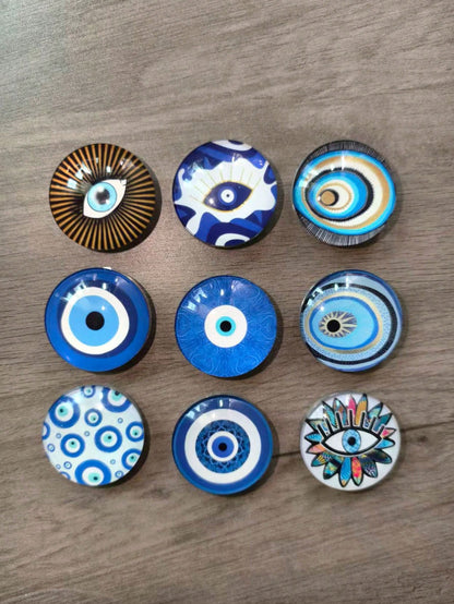 1pc Devil's Eye Phone Grip Holder, Guardian's Eye Phone Grip Holder, Time Gem Blue Glass Round Pattern, Air Cushion Crystal Phone Stand, Retractable Phone Holder, Phone Grip, Evil Eye Glass Desktop Re