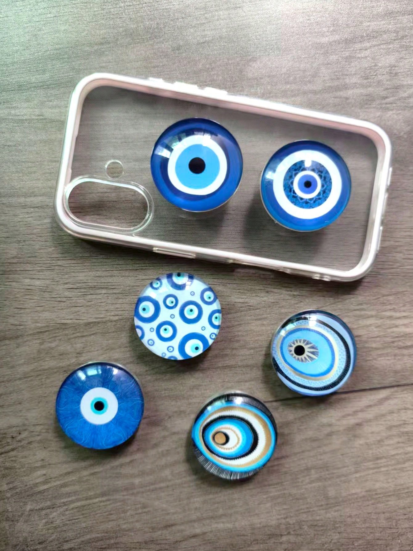 1pc Devil's Eye Phone Grip Holder, Guardian's Eye Phone Grip Holder, Time Gem Blue Glass Round Pattern, Air Cushion Crystal Phone Stand, Retractable Phone Holder, Phone Grip, Evil Eye Glass Desktop Re