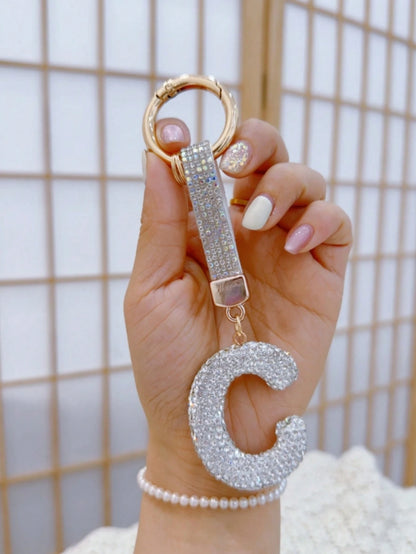 1pc Diamond Embellished Lucky Letter Keychain Car Key Chain With Crystal, Bling Key Fob