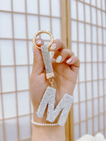 1pc Diamond Embellished Lucky Letter Keychain Car Key Chain With Crystal, Bling Key Fob