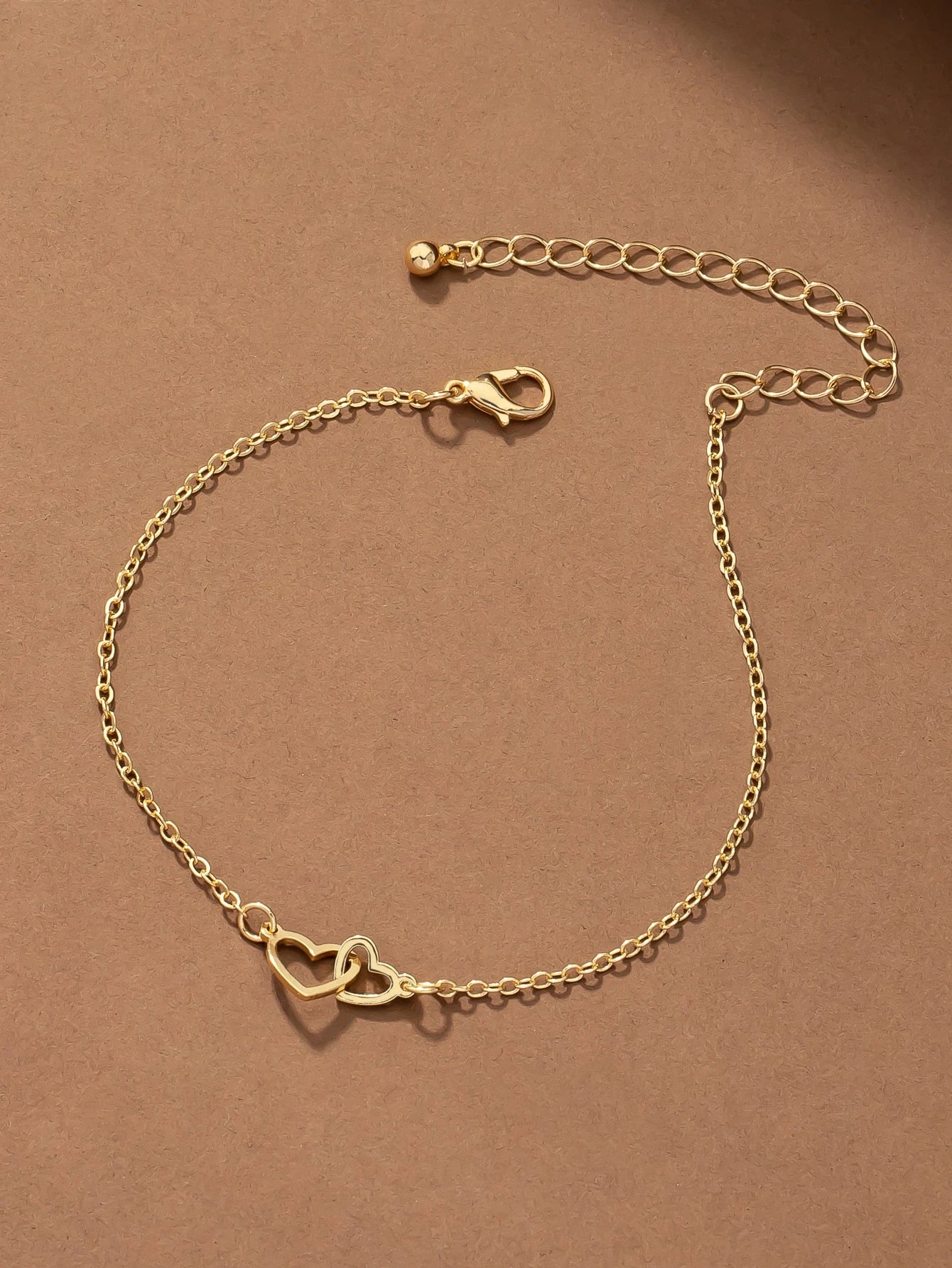 1pc Double-Clasp Gold Plated Heart Detail Anklet For Women, Beach Vacation Jewelry Gift Valentines,Mom,Mother,Mother's Day,Gift