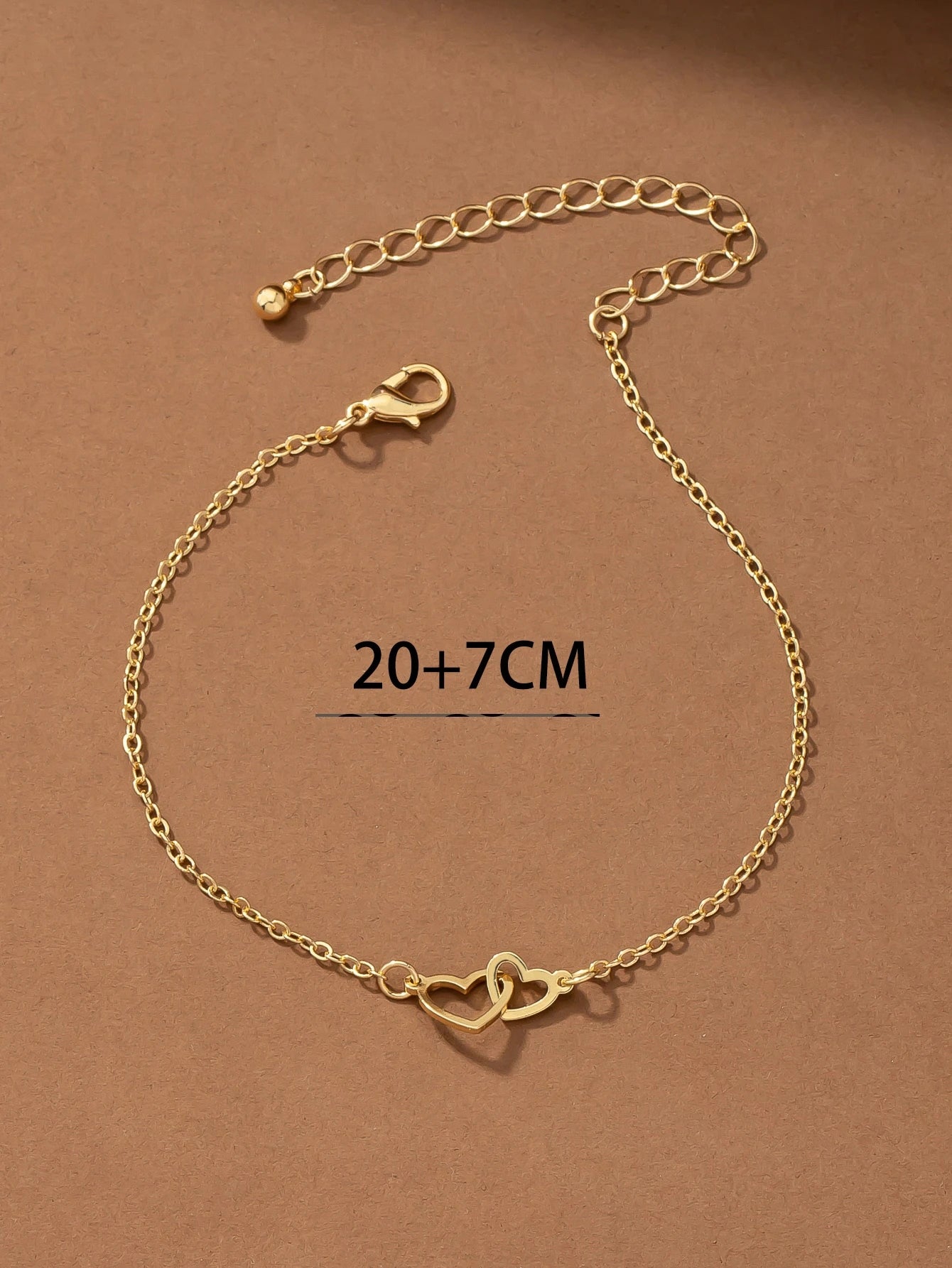 1pc Double-Clasp Gold Plated Heart Detail Anklet For Women, Beach Vacation Jewelry Gift Valentines,Mom,Mother,Mother's Day,Gift