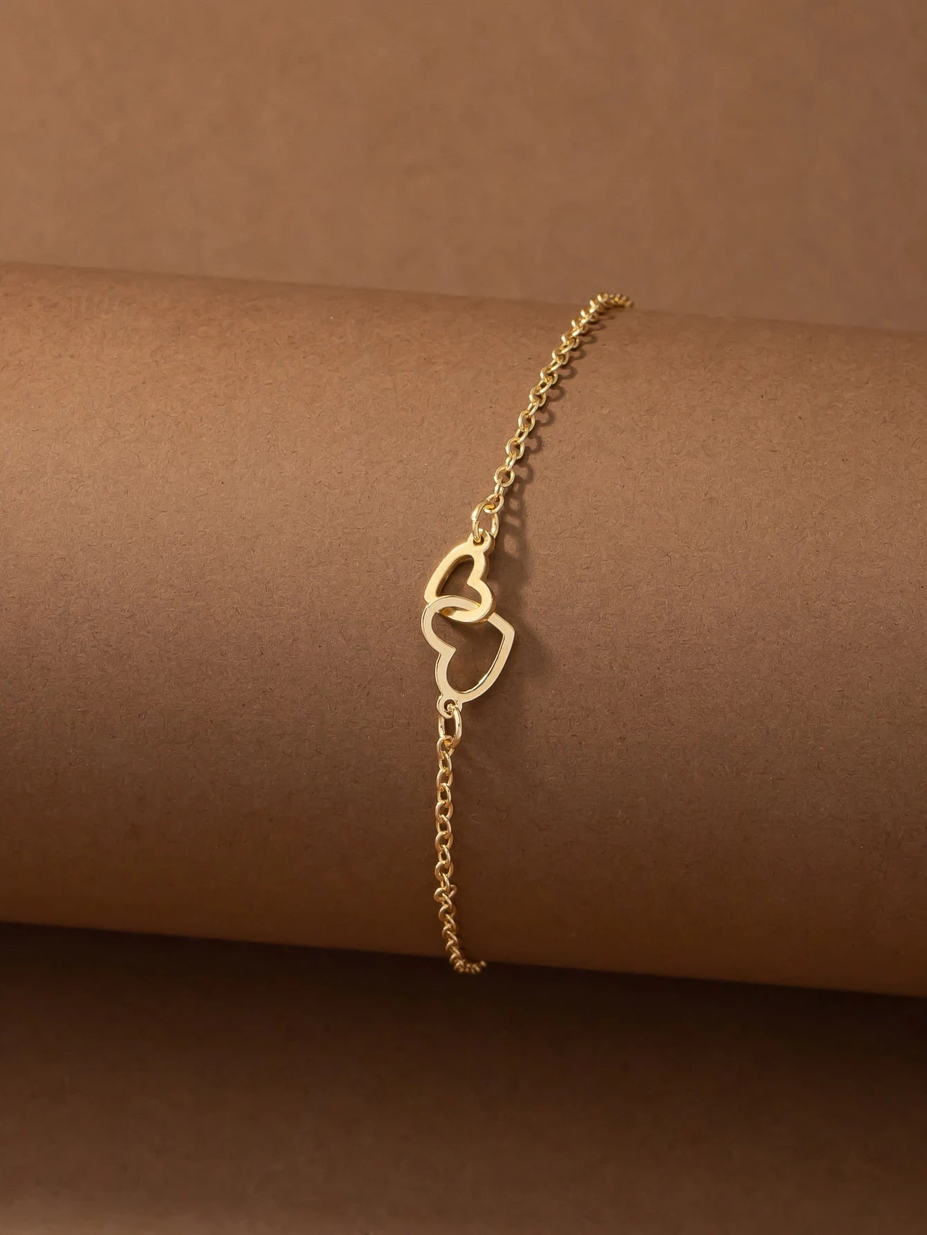 1pc Double-Clasp Gold Plated Heart Detail Anklet For Women, Beach Vacation Jewelry Gift Valentines,Mom,Mother,Mother's Day,Gift