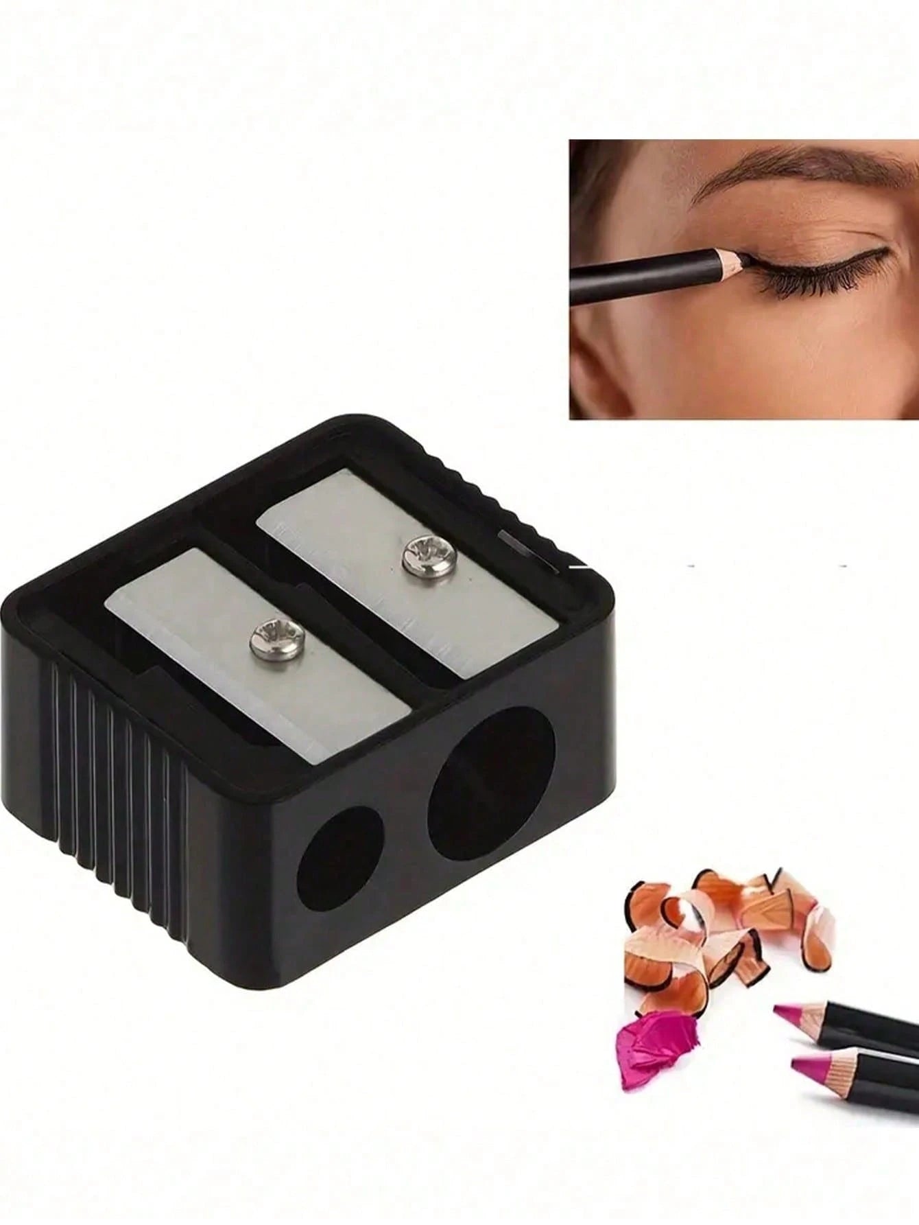 1pc Dual-Hole Pencil Sharpener, Suitable For Eyeliner, Eyebrow Pencil And Various Makeup Pencils, Compact And Portable... Multi-Function Pencil Sharpener, Beauty Supplies, Affordable Goodies, Room Dec