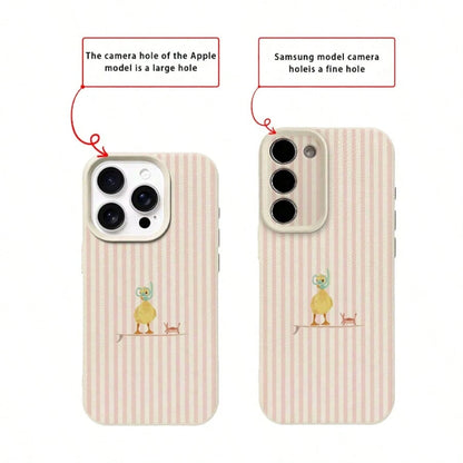 1pc Duck Element Fashion TPU Material Fresh Pink Striped Surfing Duck Pattern Phone Case, Compatible With Iphone 17 Pro Max/17/16 Pro Max/15/13/12/11, S20 FE/A15/S24/A55, Note 11/Note 12/Note 13 Pro
