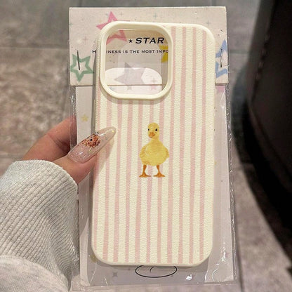 1pc Duck Element Fashion TPU Material Fresh Pink Striped Surfing Duck Pattern Phone Case, Compatible With Iphone 17 Pro Max/17/16 Pro Max/15/13/12/11, S20 FE/A15/S24/A55, Note 11/Note 12/Note 13 Pro