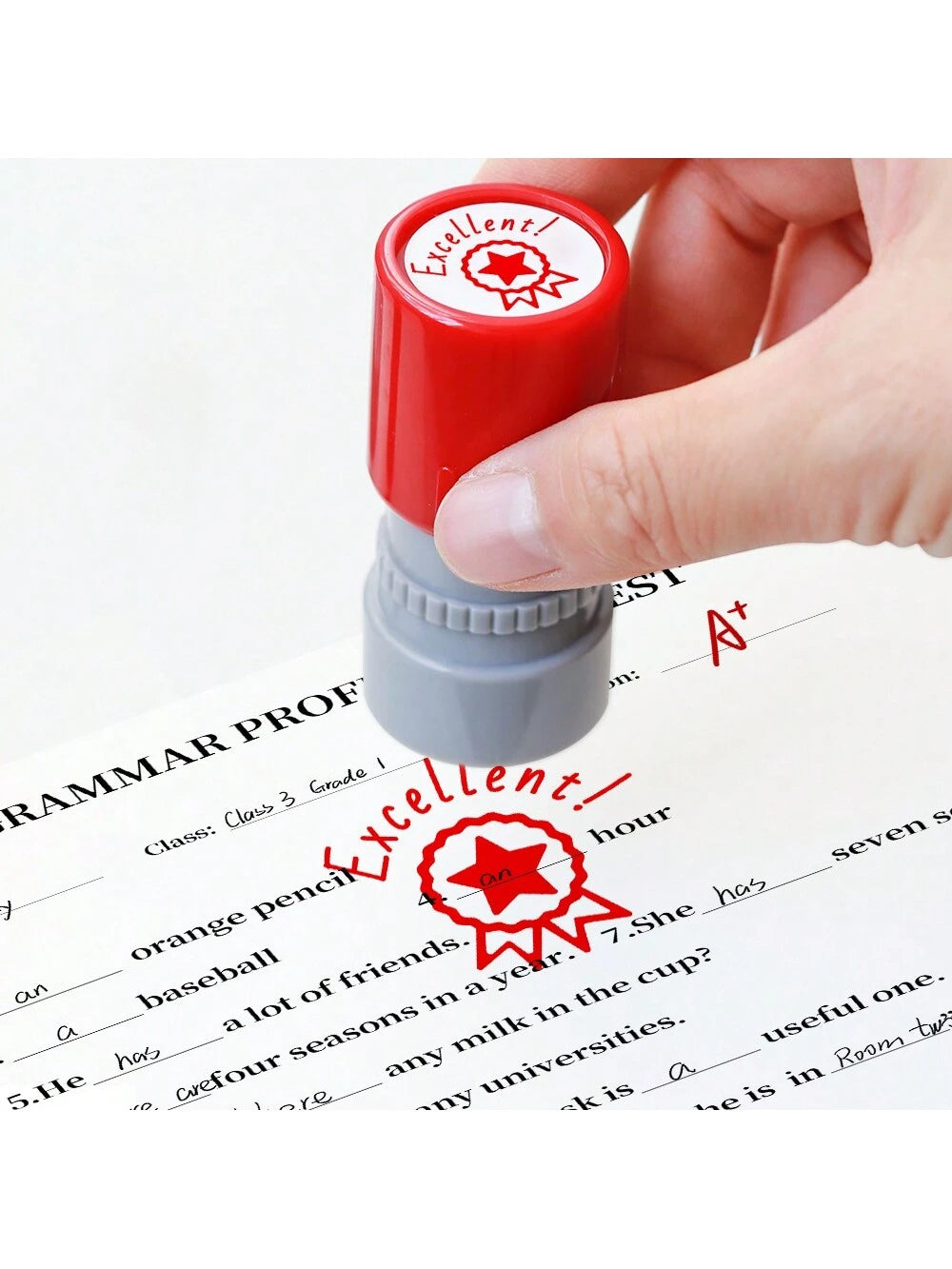 1pc Excellent Teacher Stamp- Fun Stamp For School And Office Use, Classroom Grading Stamp (Red Ink)